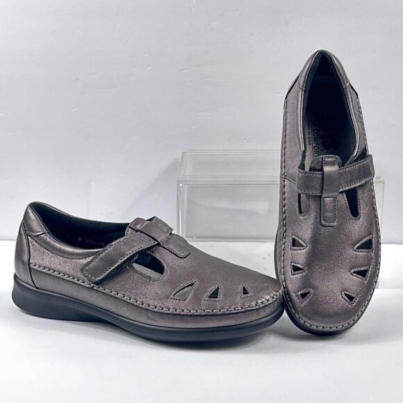 SAS Roamer Shoes Womens 7 Wide Pewter Gray Santolina Leather Mary Jane Tripad - Picture 1 of 11